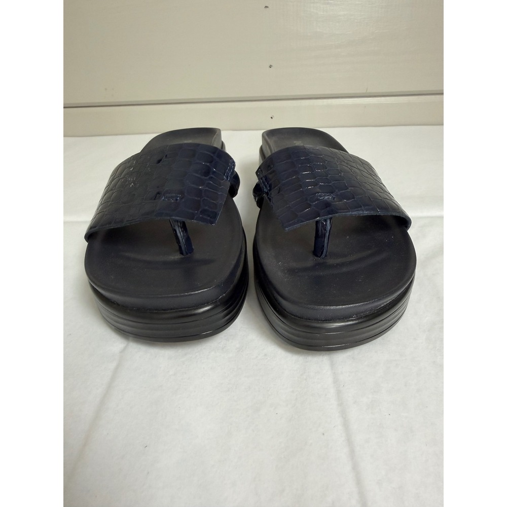 Donald Pliner Fifi Sandals Womens 5.5 Navy Blue Excellent Croc Embossed Wedge - Picture 4 of 9